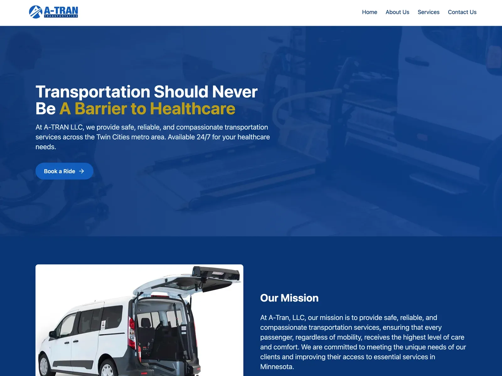 A-Tran LLC website design by TayoPro