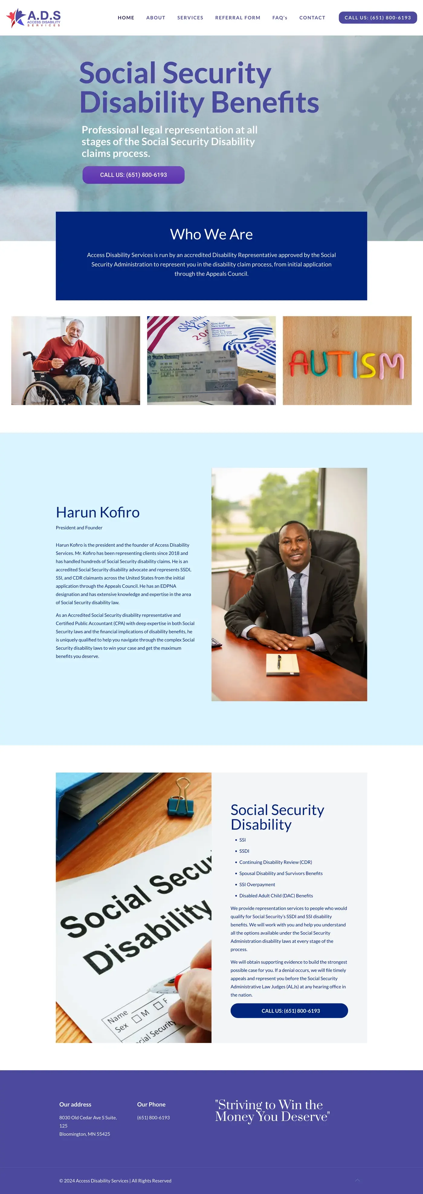 Full-length screenshot of the Access Disability Services website