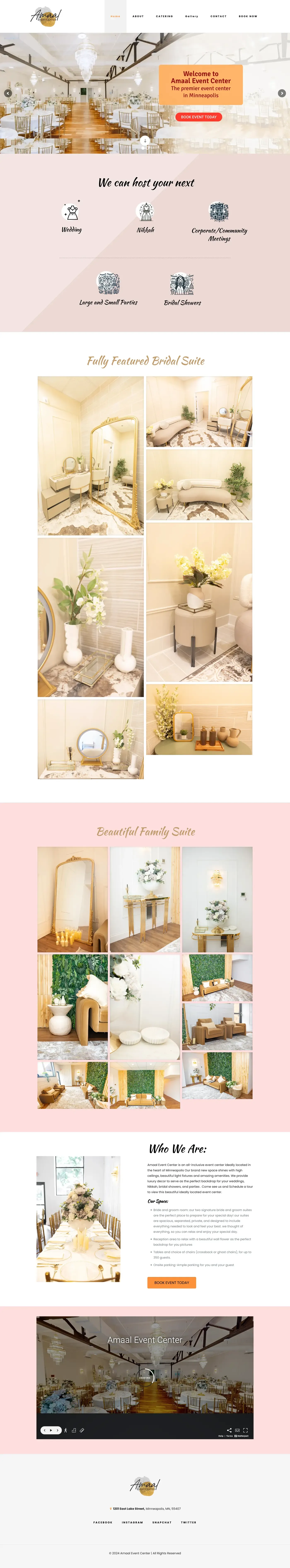 Full-length screenshot of the Amaal Event Center website