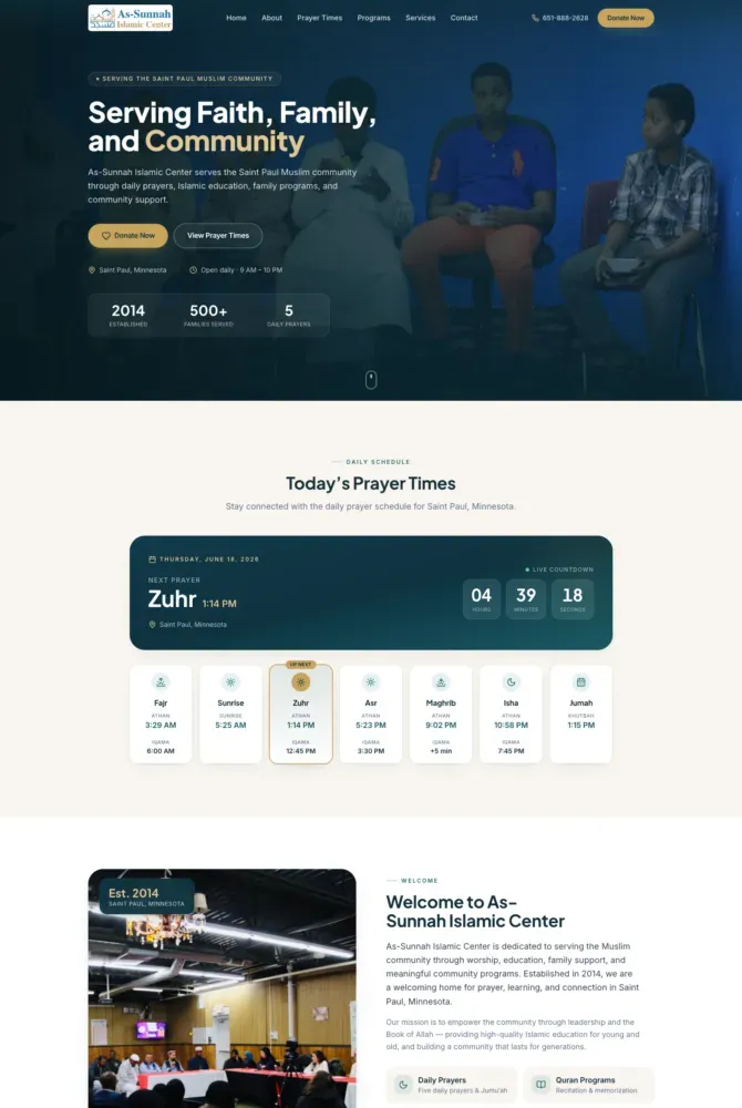 As-Sunnah Islamic Center homepage design