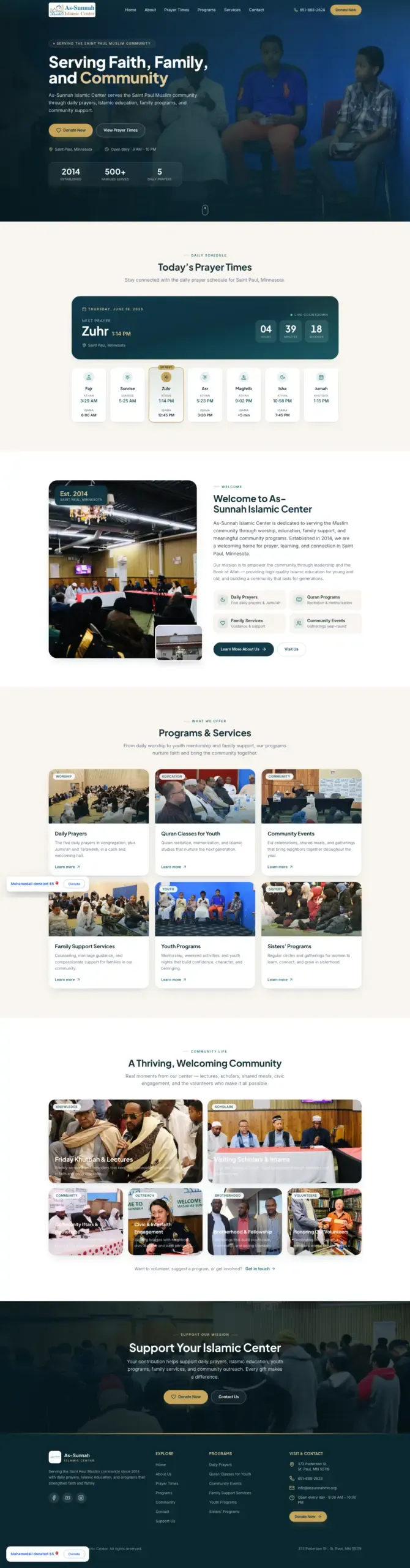 Full-length screenshot of the As-Sunnah Islamic Center website