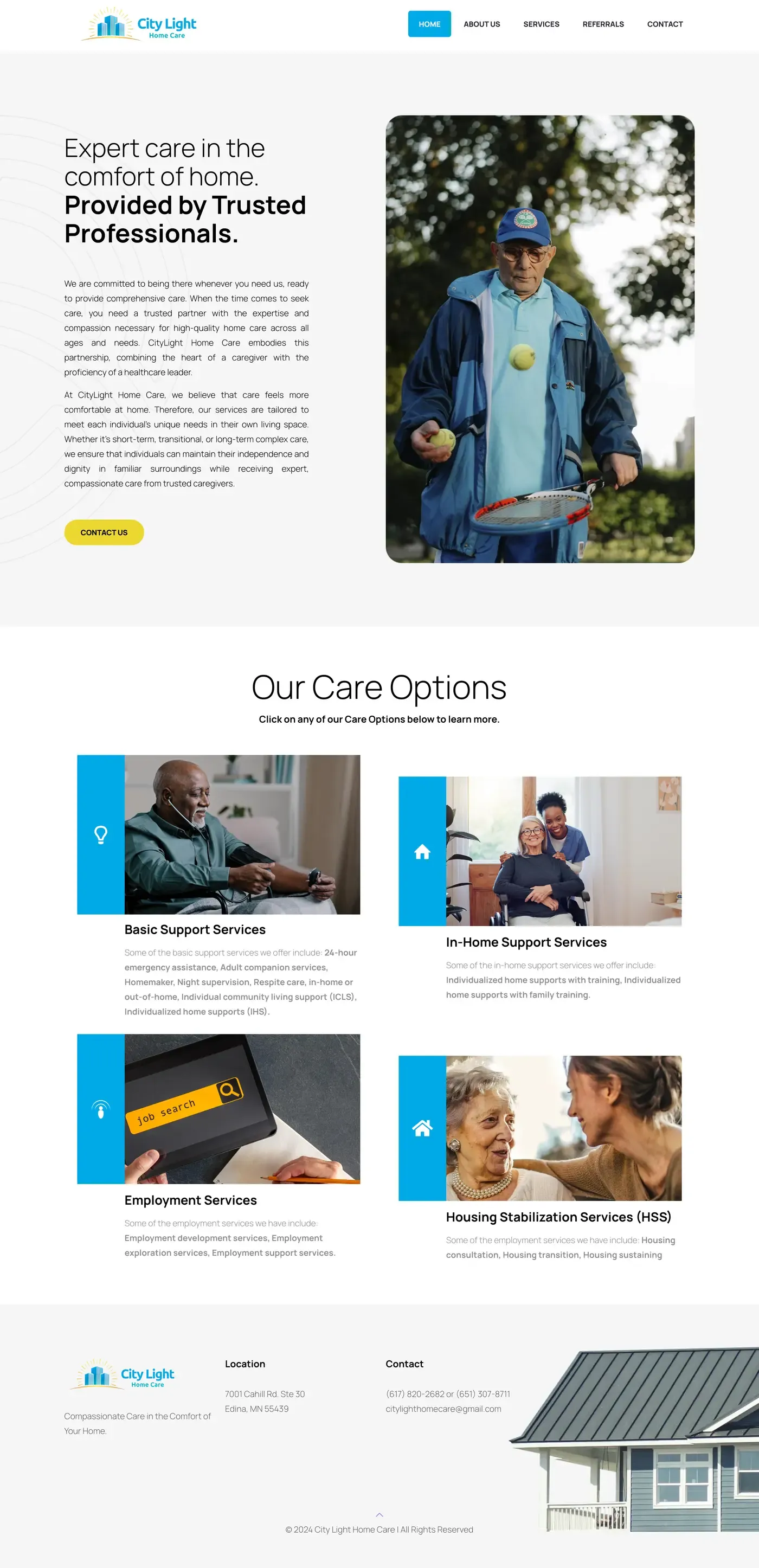 Full-length screenshot of the CityLight Home Care website