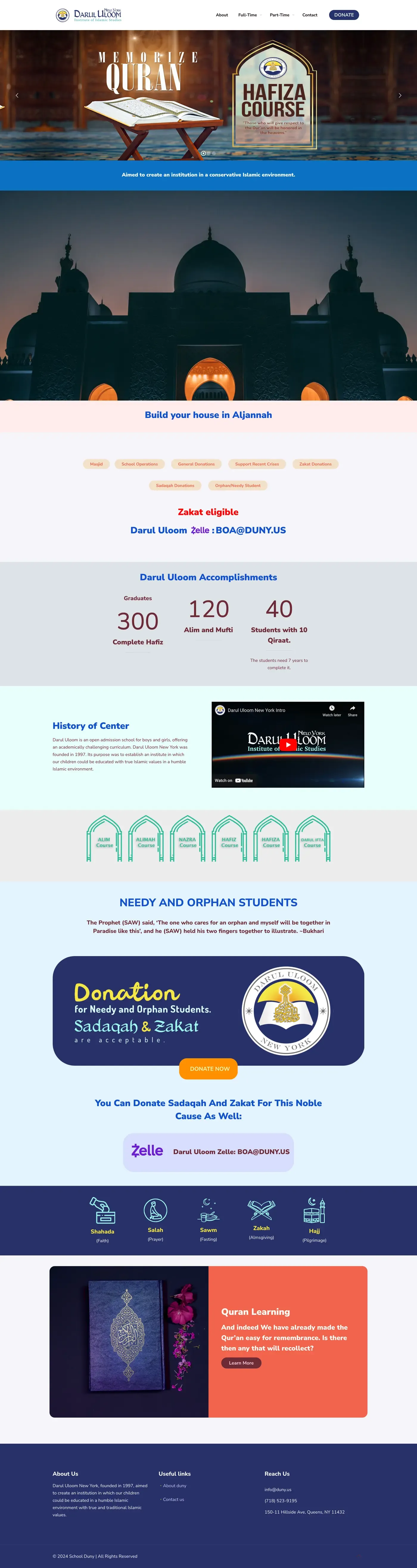 Full-length screenshot of the Darul Uloom New York website