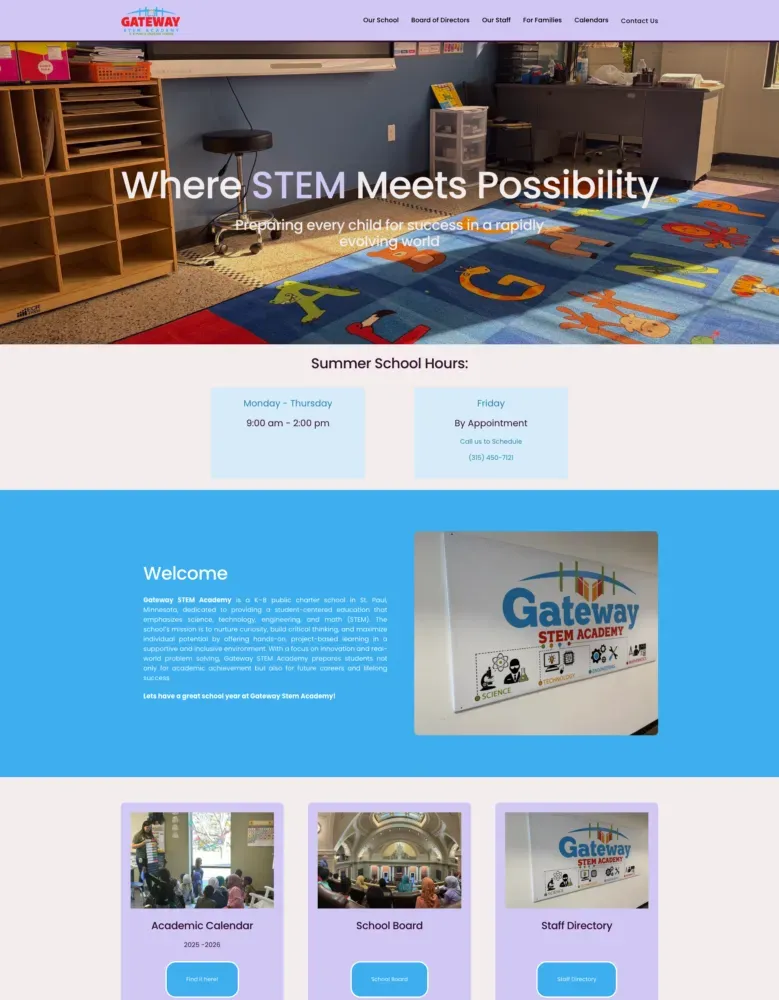 Gateway STEM Academy homepage design