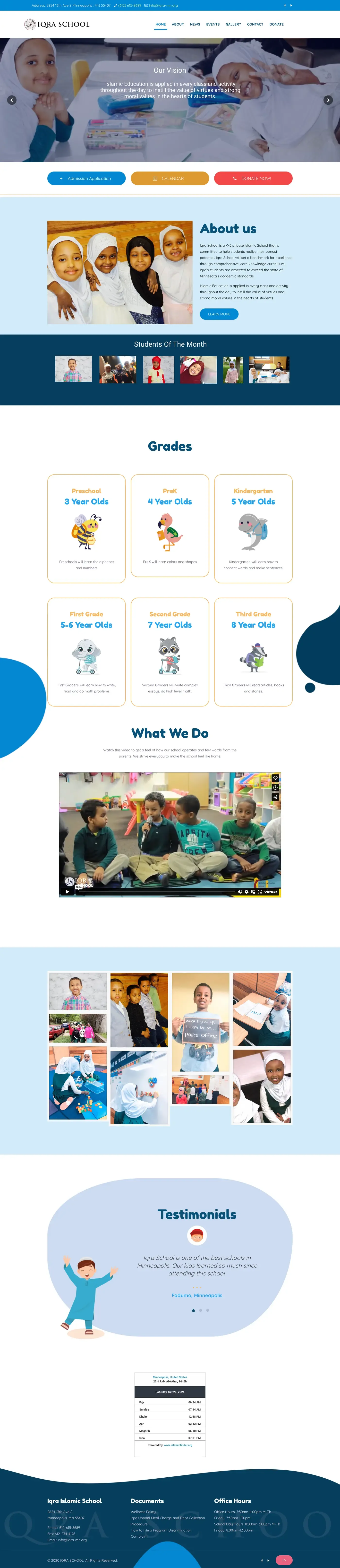 Full-length screenshot of the Iqra School website