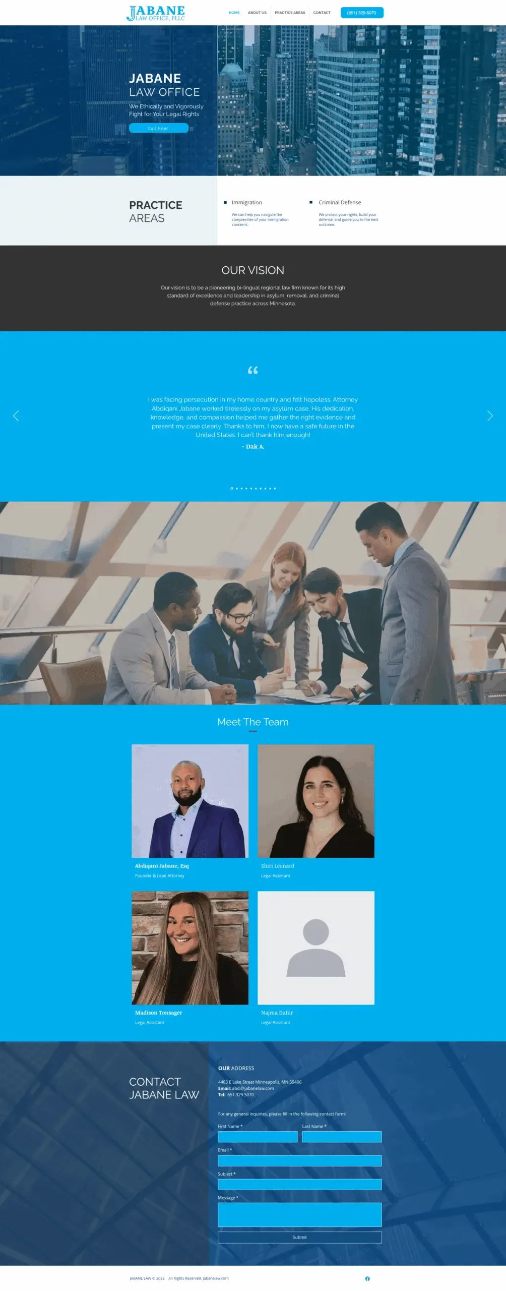 Full-length screenshot of the Jabane Law website