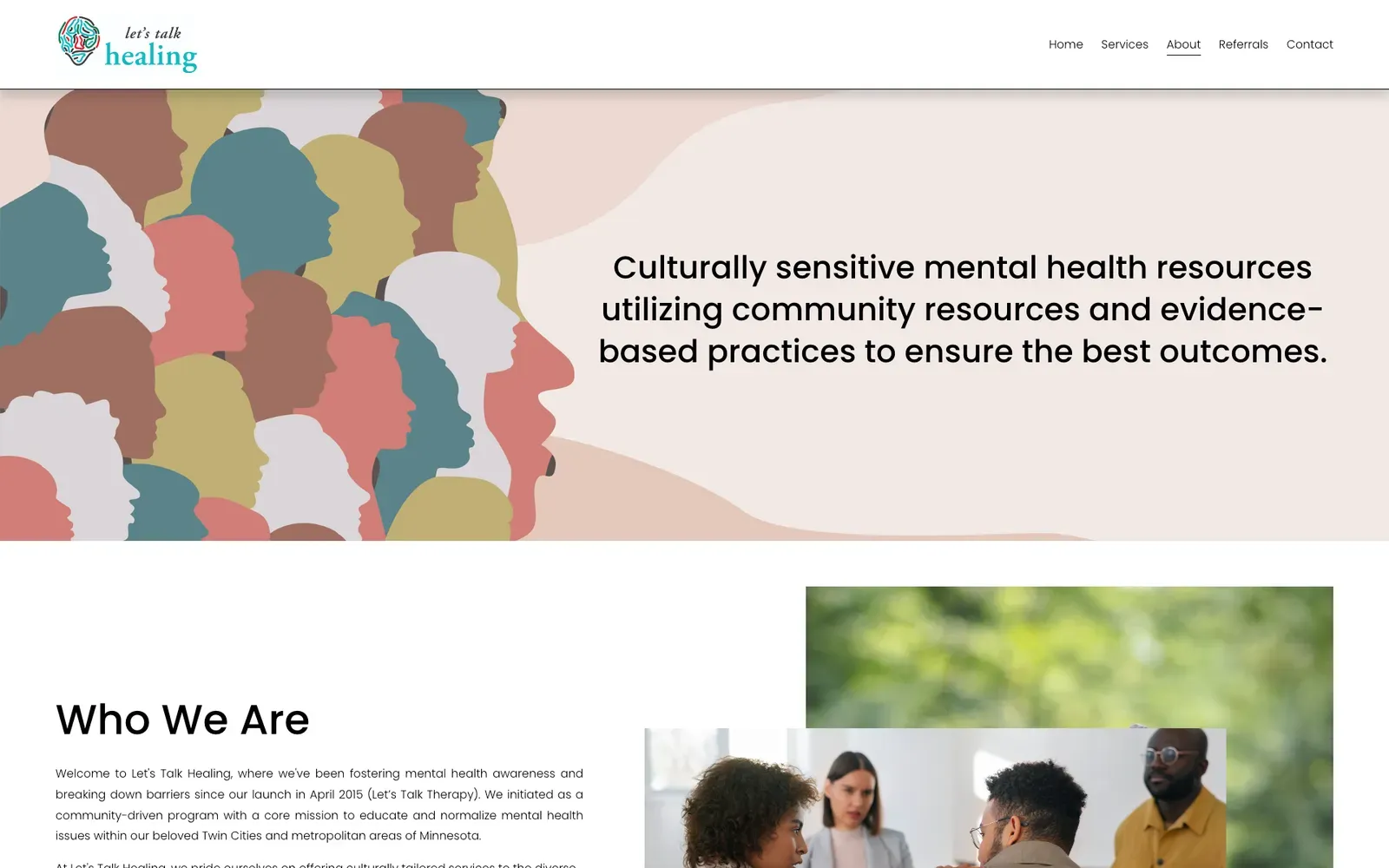 Let's Talk Healing homepage design