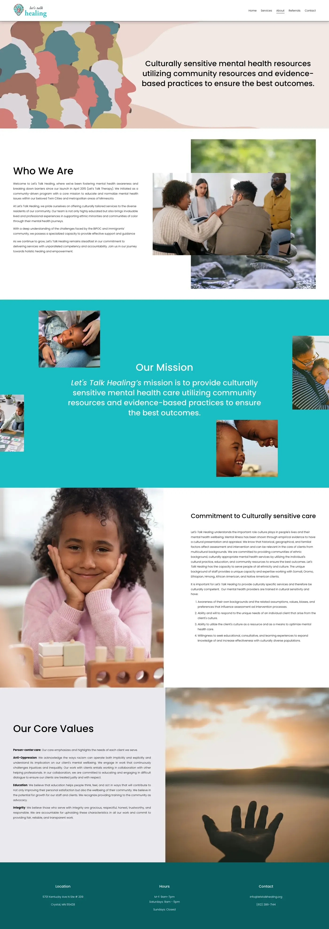 Full-length screenshot of the Let's Talk Healing website
