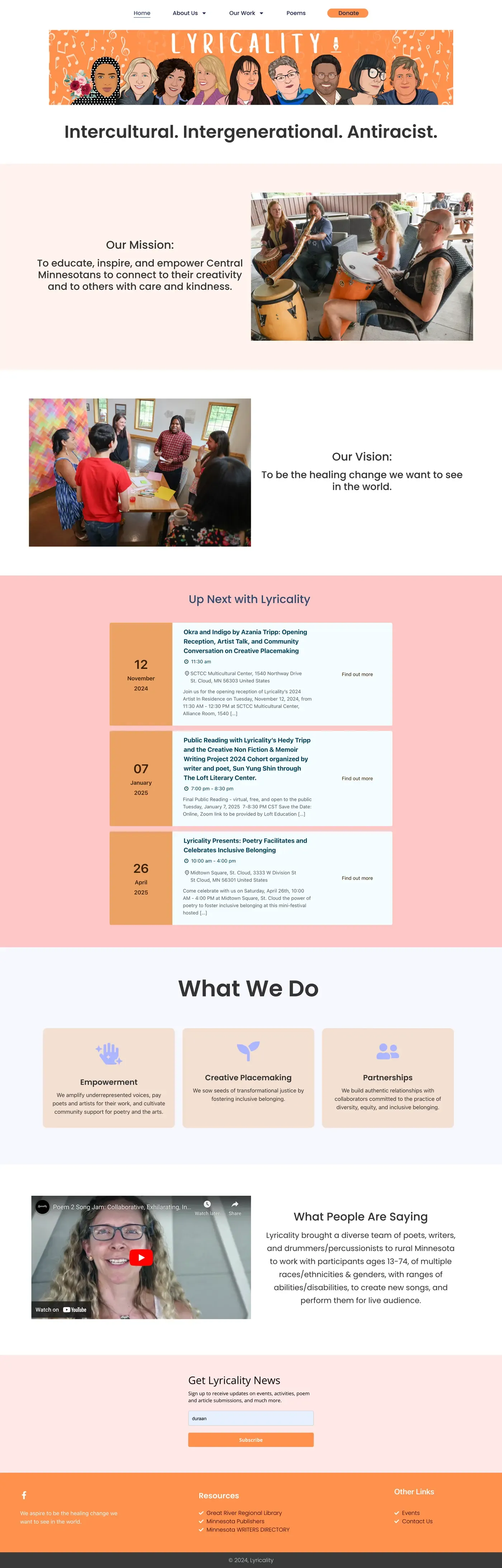 Full-length screenshot of the Lyricality website