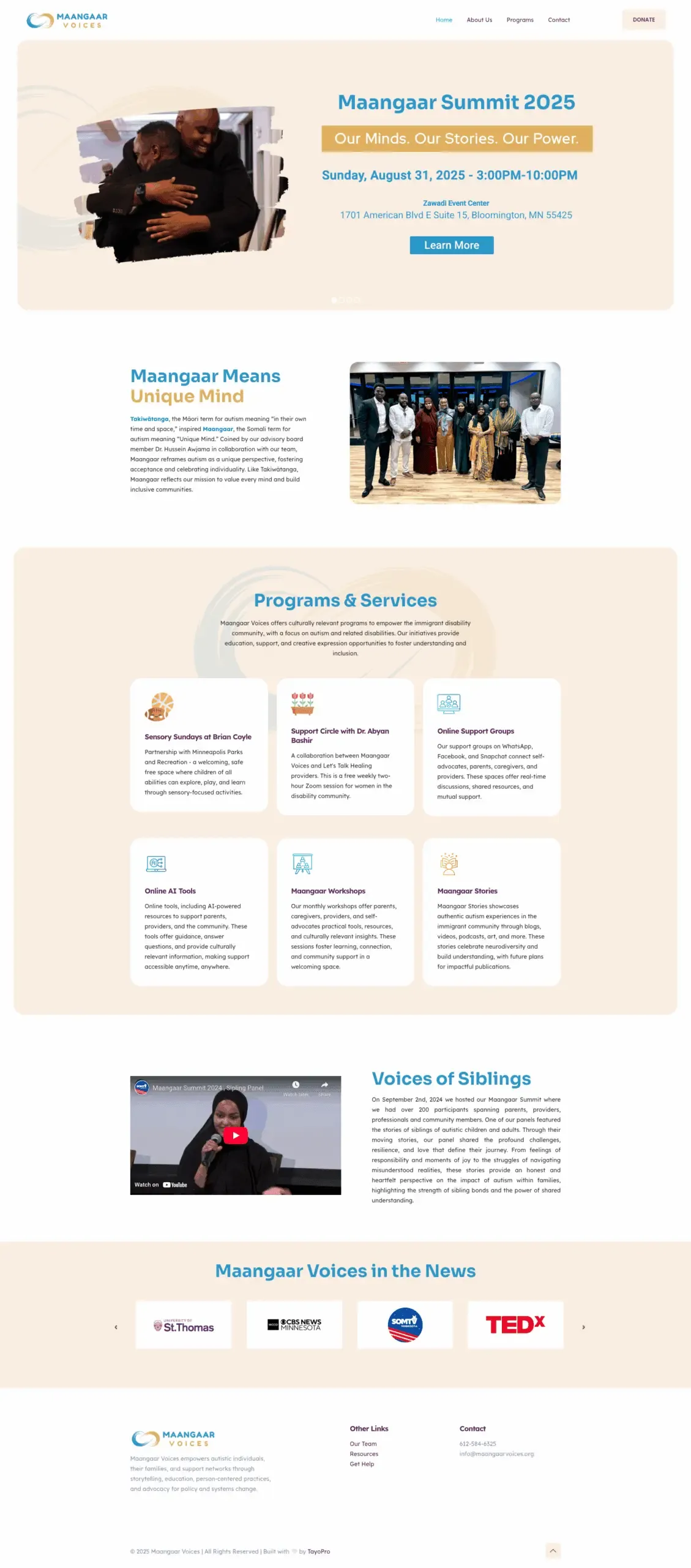 Full-length screenshot of the Maangaar Voices website