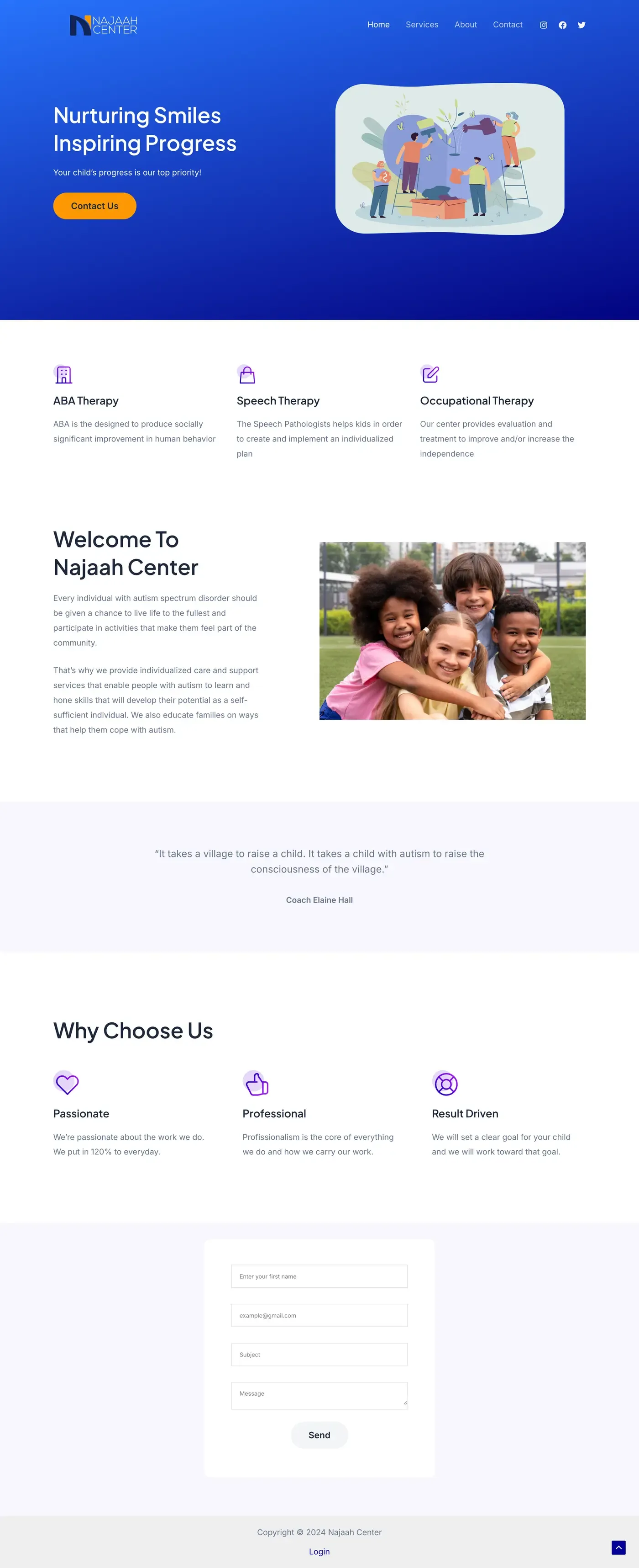 Full-length screenshot of the Najaah Center website