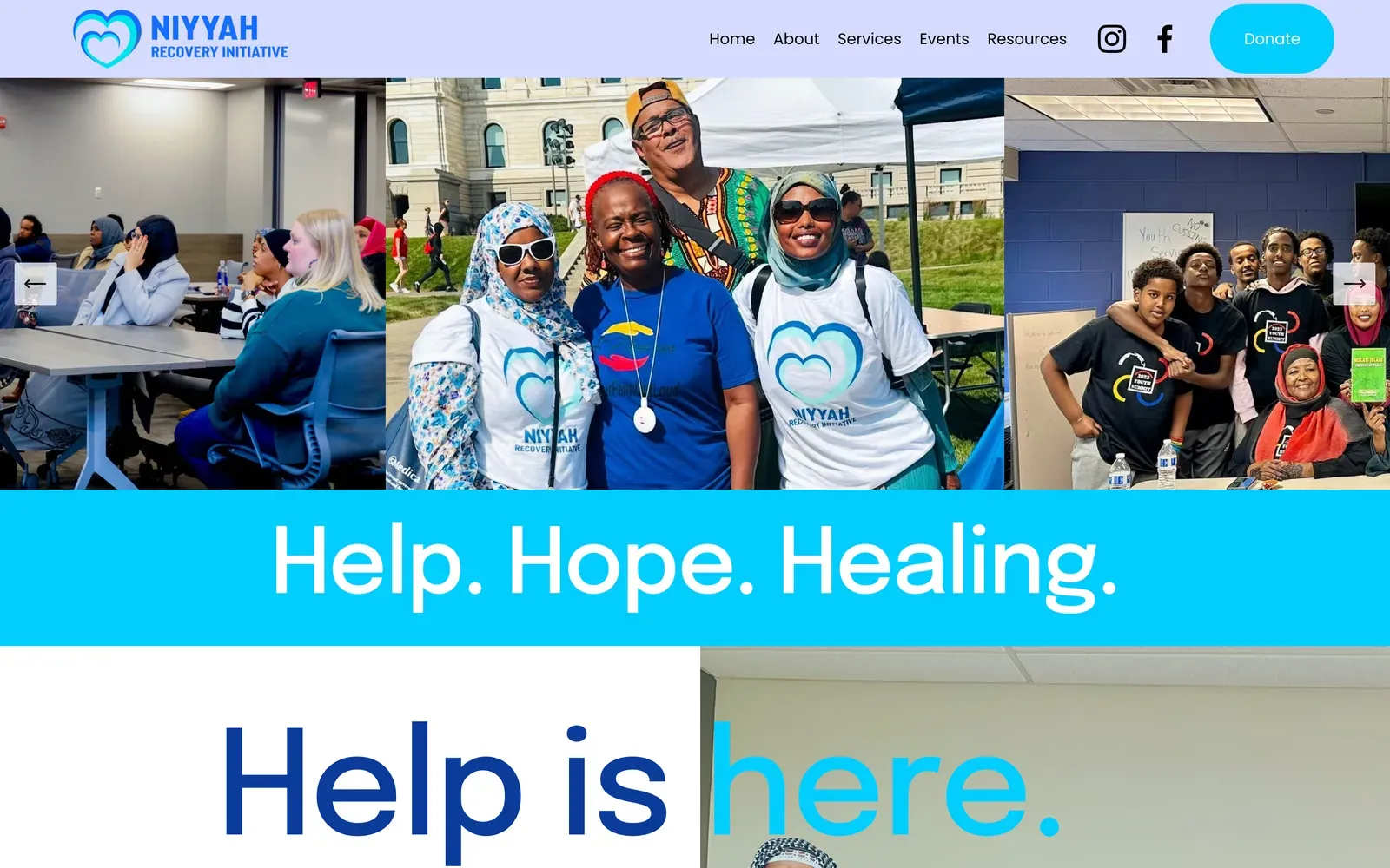 Niyyah Recovery Initiative homepage design