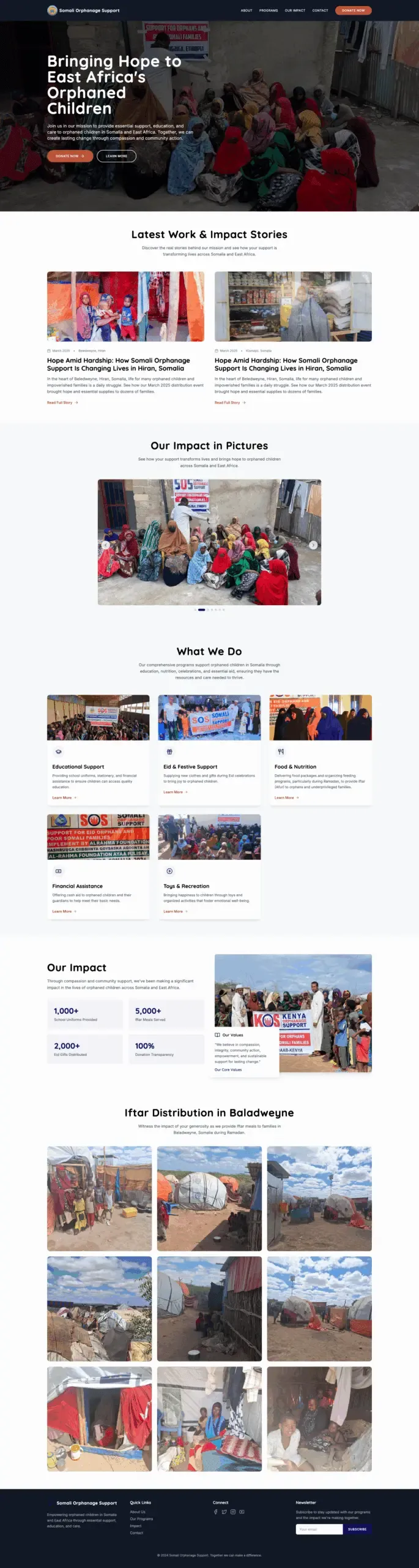 Full-length screenshot of the Somali Orphanage Support website