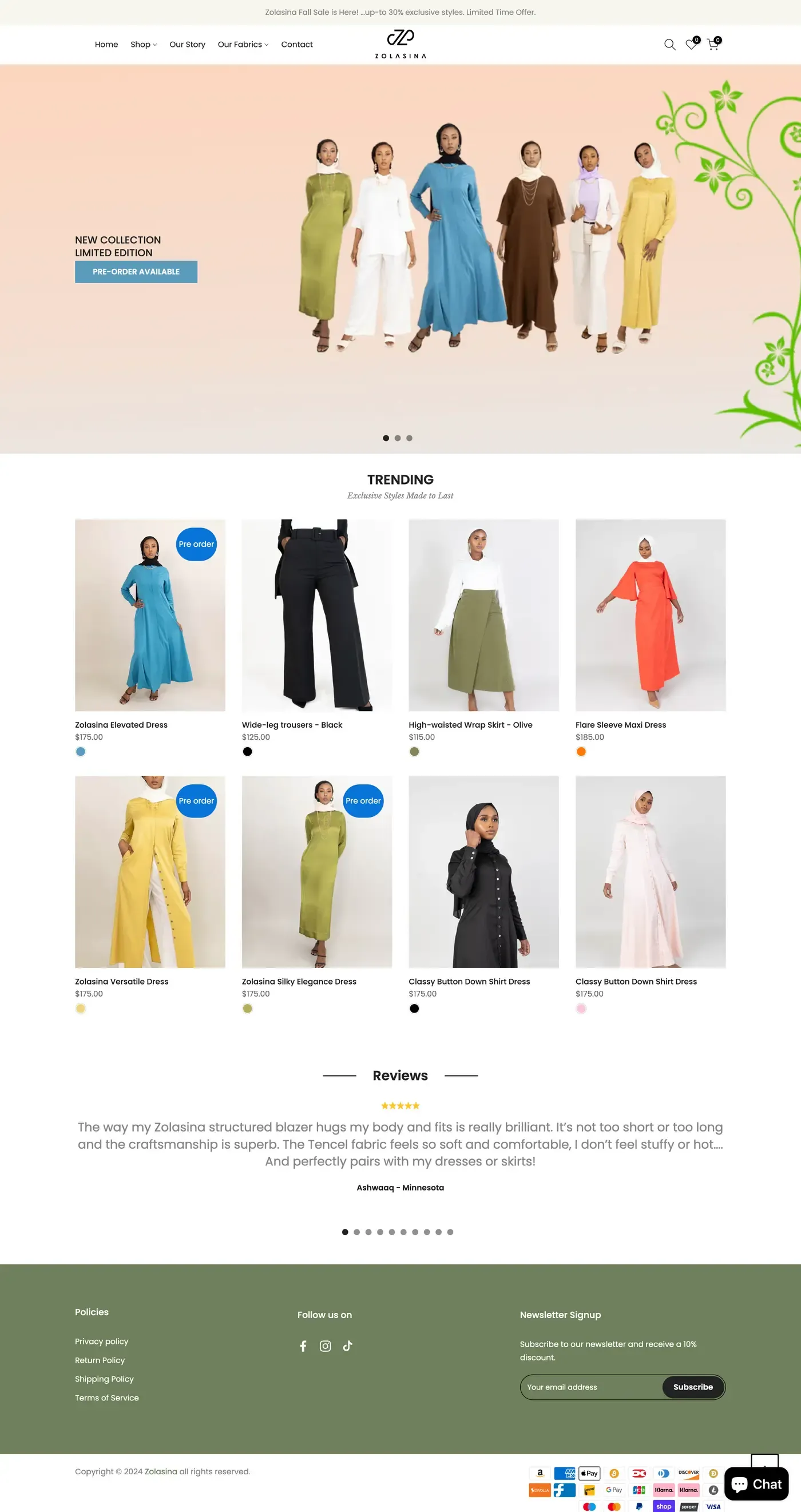 Full-length screenshot of the Zolasina website